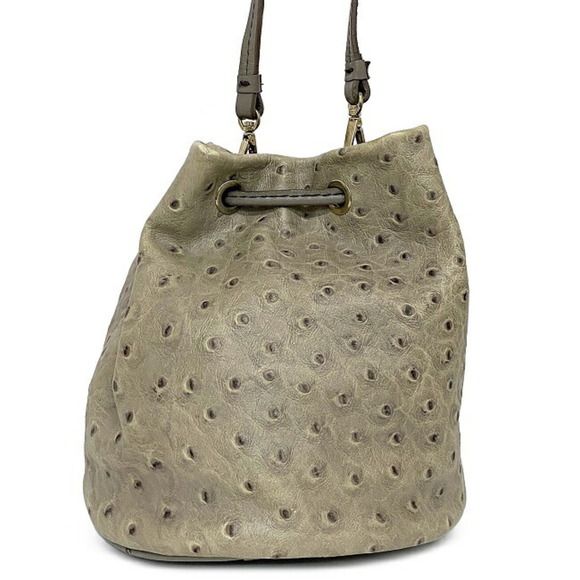Furla Drawstring Shoulder Bag Gray Beige Leather FURLA 2way Pouch Clutch Grei... - Picture 4 of 10